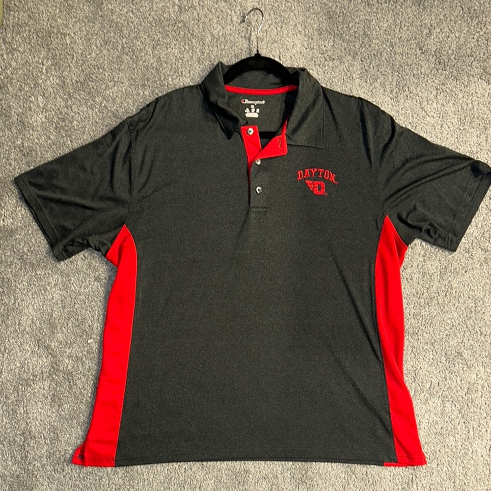 Champion Men's University of Dayton Black and Red Polo Golf Shirt